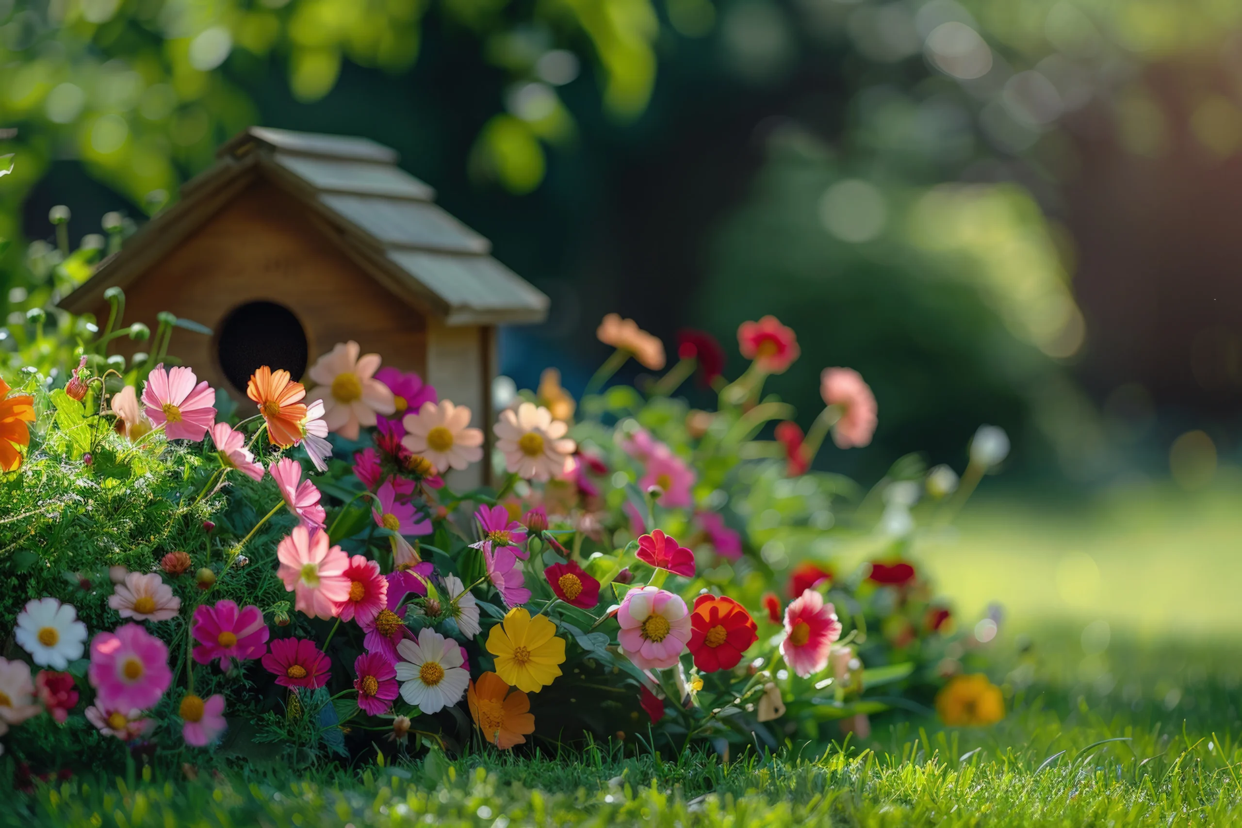 Massif fleuri multicolore avec fleurs champêtres pour inspiration de bijoux en fleurs séchées – L’Atelier d’Emy‑Lys